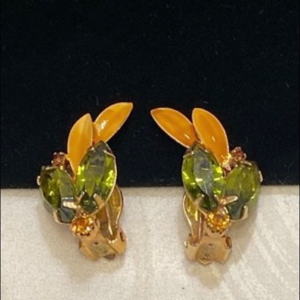 Vintage Juliana Rhinestone And Enamel Earrings